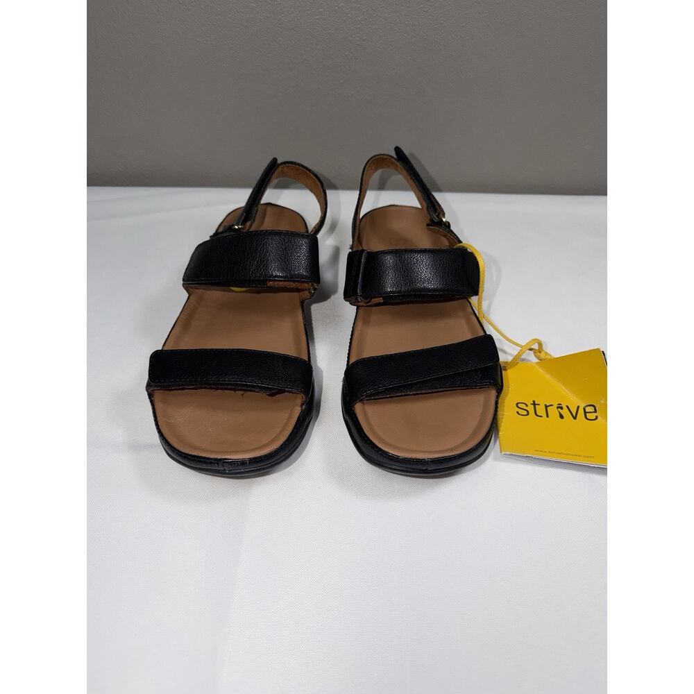 Strive Kona II Sandals Women 5 Black Leather Orthotic Triple Strap Slingback
